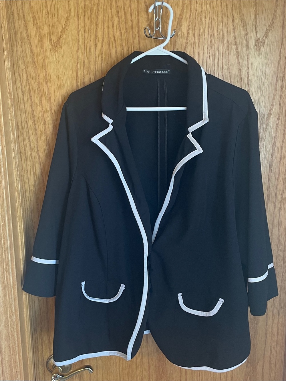 Maurices Black Blazer with White Trim, 3/4 sleeves, 3XL